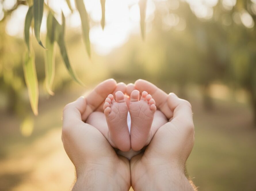 Epic moment from a tender Wandin East baby photoshoot: A newborn's tiny hand gently clasps a parent's finger, bathed in soft Wandin East light, evoking pure connection and love.
