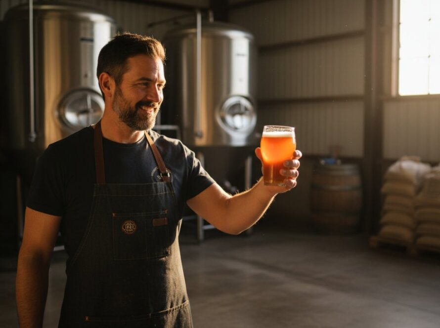 A dramatic, high-angle shot showcasing The Patch Victoria commercial photography storytelling, featuring a local artisan passionately crafting pottery in a sun-drenched workshop, surrounded by natural timber and vibrant plants, capturing the essence of local craftsmanship with a warm, authentic glow.