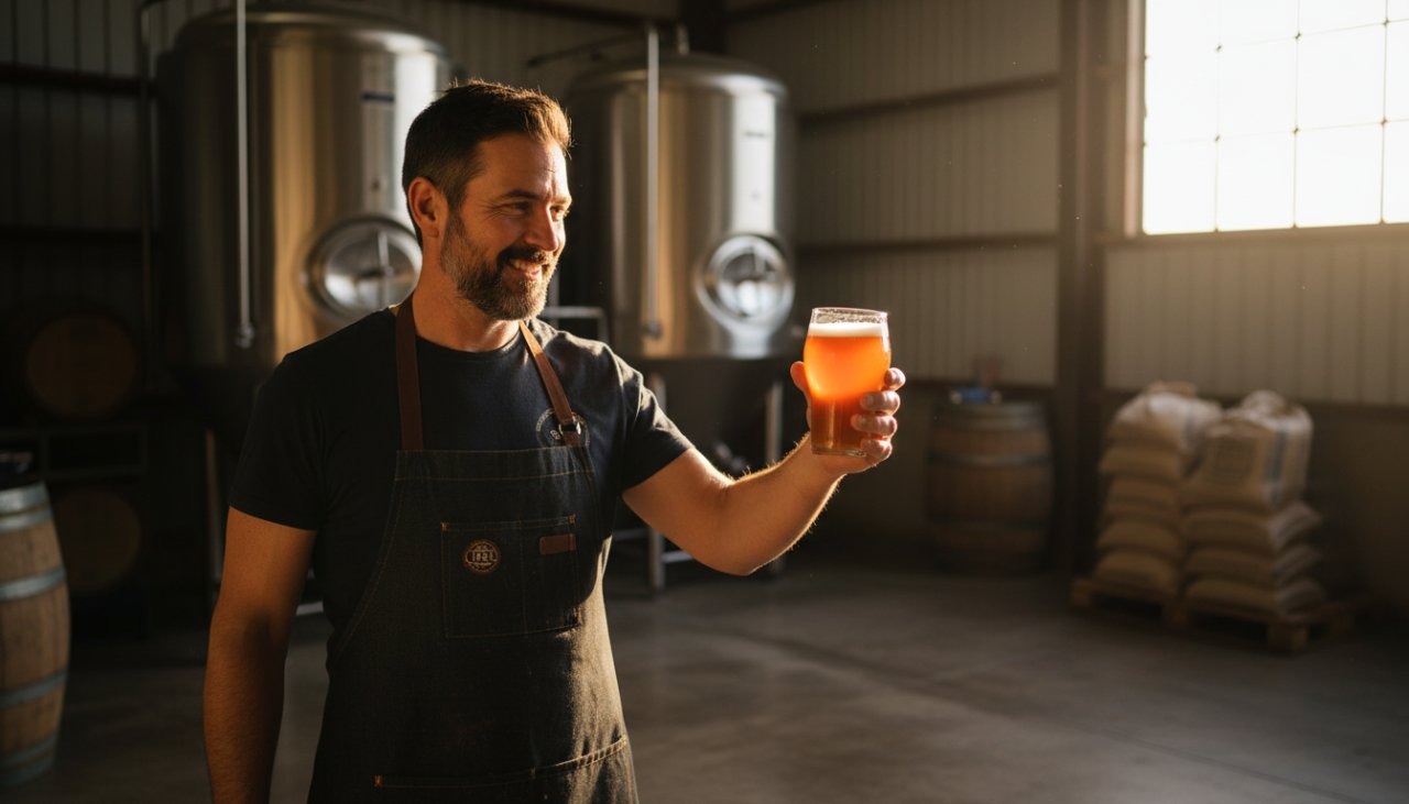 A dramatic, high-angle shot showcasing The Patch Victoria commercial photography storytelling, featuring a local artisan passionately crafting pottery in a sun-drenched workshop, surrounded by natural timber and vibrant plants, capturing the essence of local craftsmanship with a warm, authentic glow.