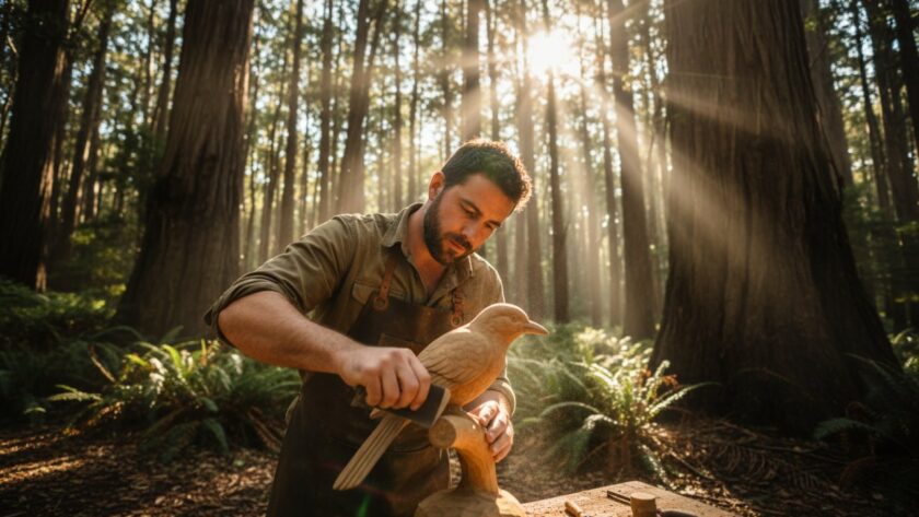 A captivating close-up shot of an artisan ceramic mug, handcrafted in Toolangi, reflecting the dappled sunlight filtering through the Dandenong Ranges, perfectly illustrating Toolangi product photography storytelling for local brands with an authentic, rustic charm.