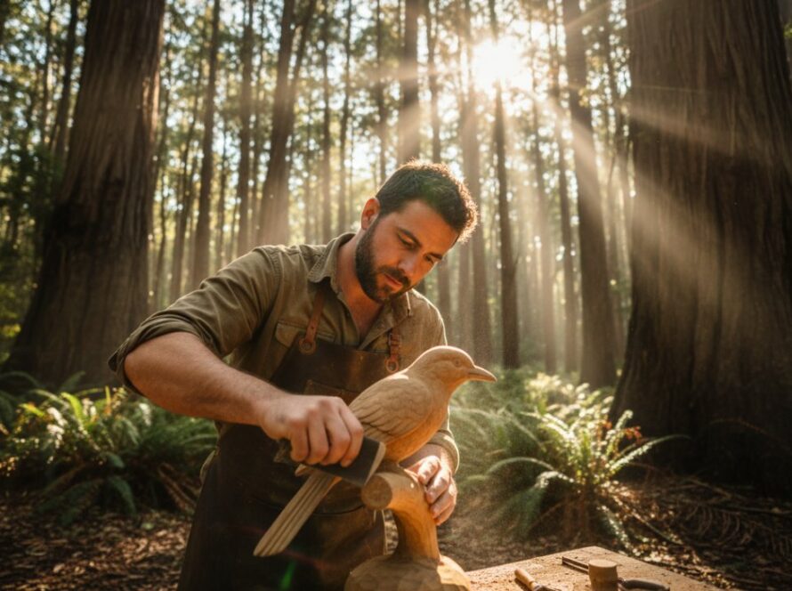 A captivating close-up shot of an artisan ceramic mug, handcrafted in Toolangi, reflecting the dappled sunlight filtering through the Dandenong Ranges, perfectly illustrating Toolangi product photography storytelling for local brands with an authentic, rustic charm.