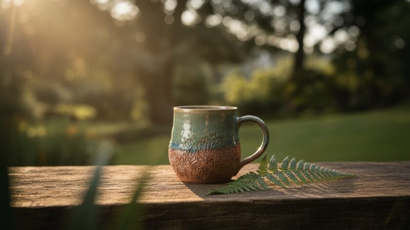 An epic moment captured: a meticulously arranged artisan candle from an Upwey local business, dramatically lit against a backdrop hinting at the Dandenong Ranges' lush greenery, showcasing its intricate details and inviting aroma for a high-end product photography portfolio shot.