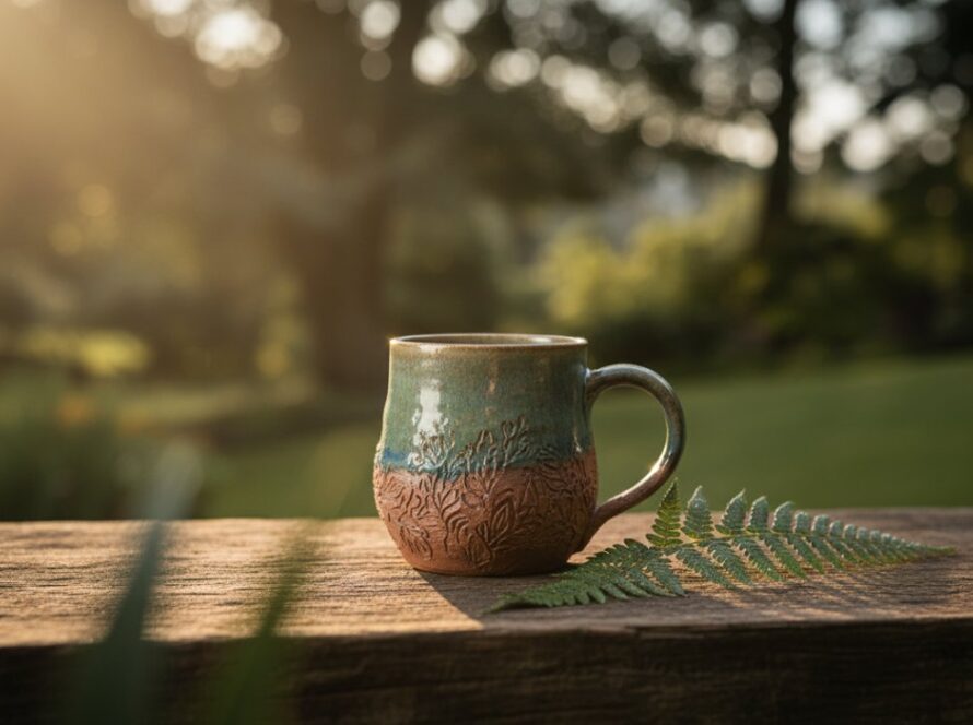 An epic moment captured: a meticulously arranged artisan candle from an Upwey local business, dramatically lit against a backdrop hinting at the Dandenong Ranges' lush greenery, showcasing its intricate details and inviting aroma for a high-end product photography portfolio shot.
