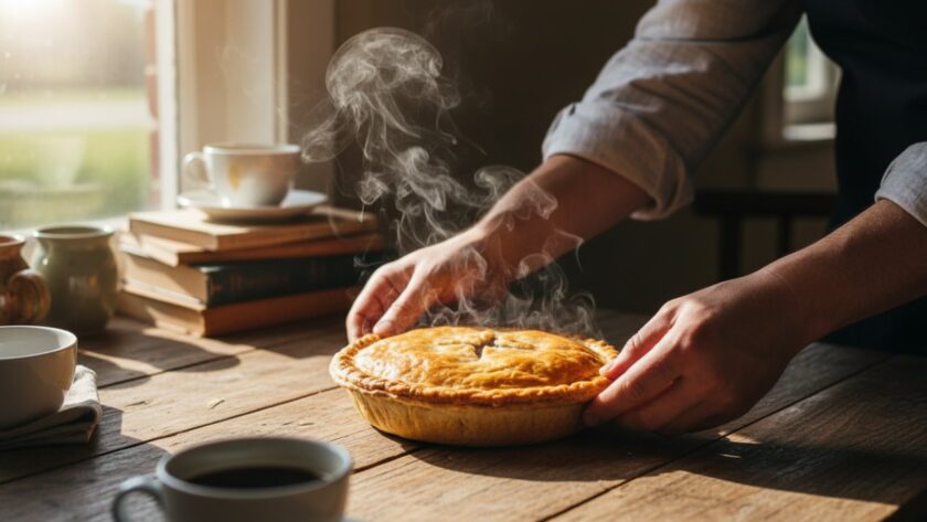 An exquisite, close-up, high-angle shot of a beautifully plated, rustic Wandin North artisan food photography for local cafes, featuring a vibrant berry tart with a dusting of icing sugar, glowing under natural window light inside a charming Wandin North cafe, showcasing intricate details and mouth-watering textures.