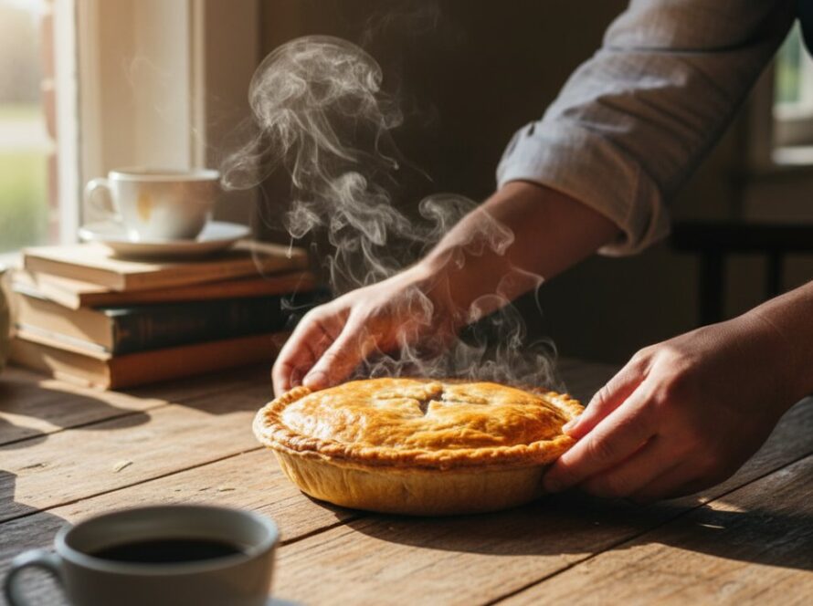 An exquisite, close-up, high-angle shot of a beautifully plated, rustic Wandin North artisan food photography for local cafes, featuring a vibrant berry tart with a dusting of icing sugar, glowing under natural window light inside a charming Wandin North cafe, showcasing intricate details and mouth-watering textures.