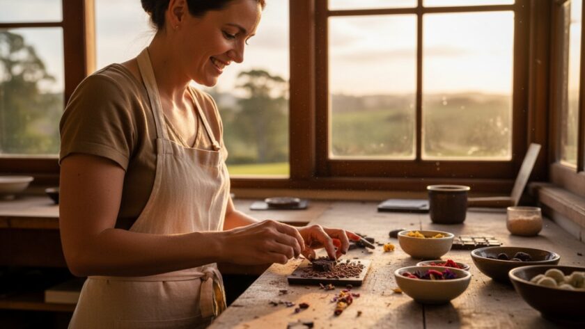 Dynamic close-up of a local artisan in Woori Yallock passionately crafting a ceramic piece, bathed in golden hour light, embodying the essence of Woori Yallock branding photography capturing local essence.