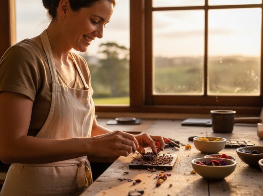 Dynamic close-up of a local artisan in Woori Yallock passionately crafting a ceramic piece, bathed in golden hour light, embodying the essence of Woori Yallock branding photography capturing local essence.