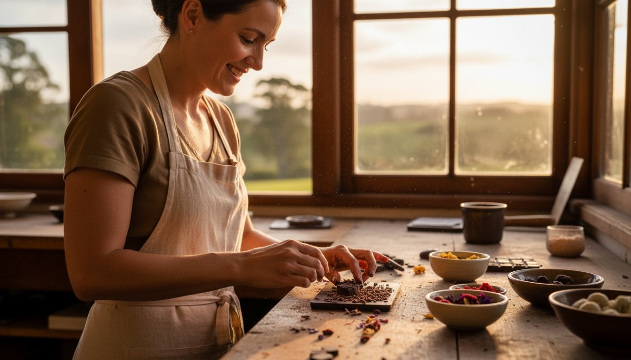 Dynamic close-up of a local artisan in Woori Yallock passionately crafting a ceramic piece, bathed in golden hour light, embodying the essence of Woori Yallock branding photography capturing local essence.
