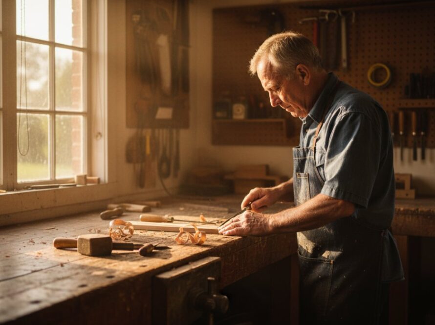 An evocative wide-angle shot capturing the essence of Woori Yallock editorial photography for authentic storytelling, showing a local artisan meticulously crafting in their sun-drenched workshop, dramatic light filtering through.