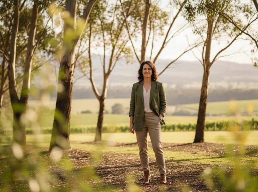 A captivating candid professional headshot for a local creative in Woori Yallock, featuring warm afternoon light filtering through gum trees, highlighting a confident individual with a subtle, genuine smile, showcasing authentic Woori Yallock professional headshots for local creatives.