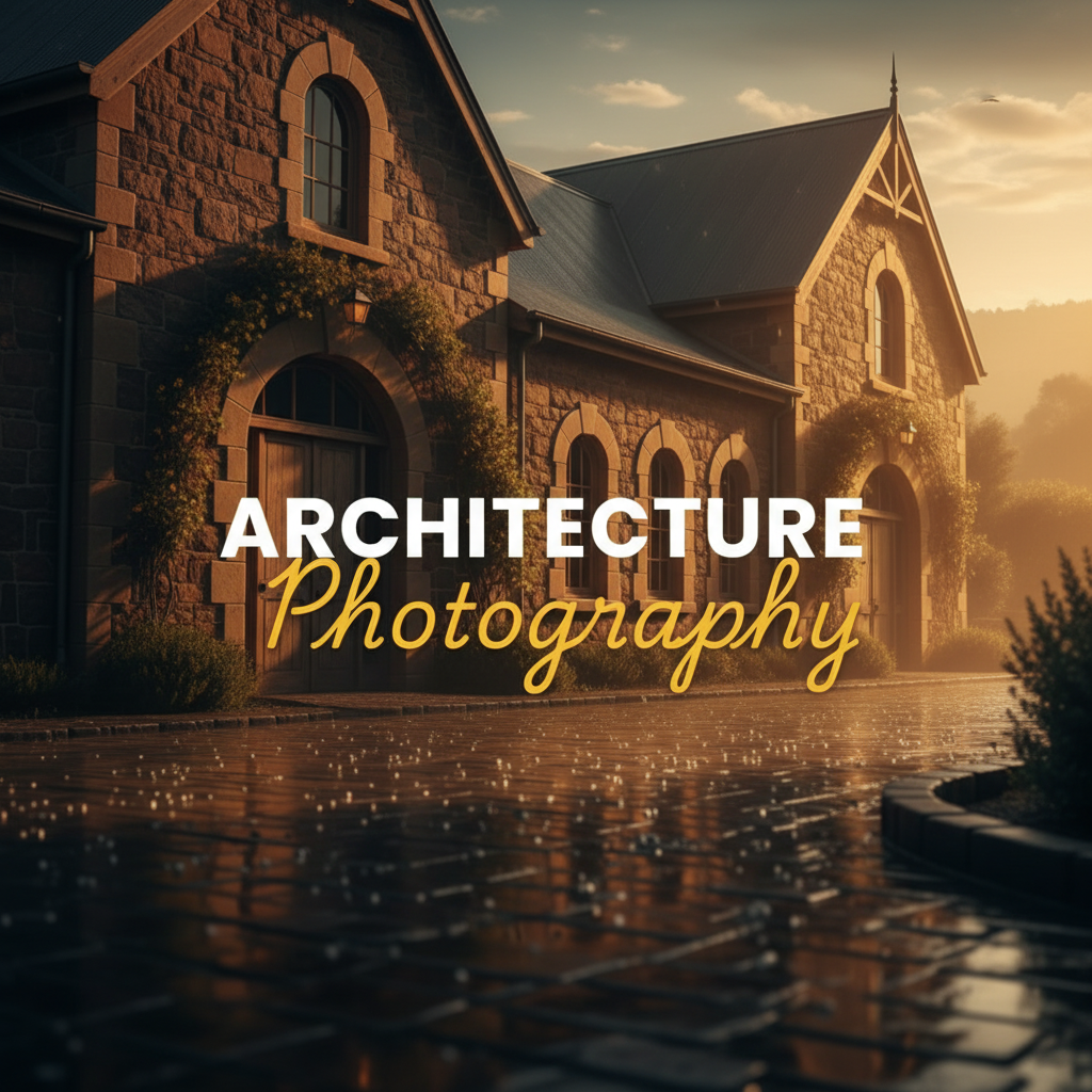 A moody, cinematic street photography style image capturing the intricate details of a historic winery's architecture in the Yarra Valley, showcasing Yarra Valley architectural photography expertise with dramatic lighting.
