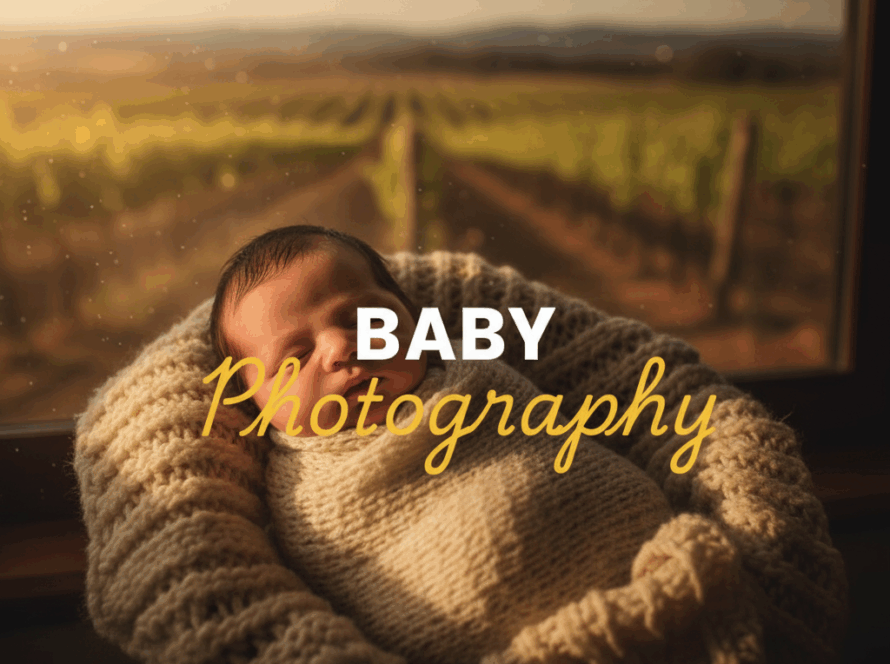 A cinematic, moody street photography style image showcasing a Yarra Valley baby photography natural newborn session, with dramatic light illuminating a baby's serene face, evoking tender, cherished moments.