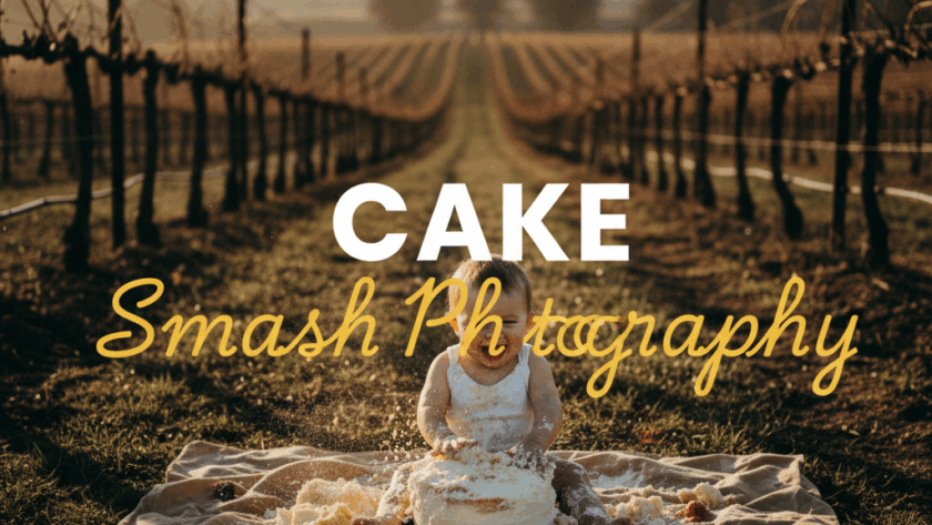 Atmospheric street photography style image of a baby during a Yarra Valley cake smash photographer for first birthdays session, with dramatic golden hour lighting.
