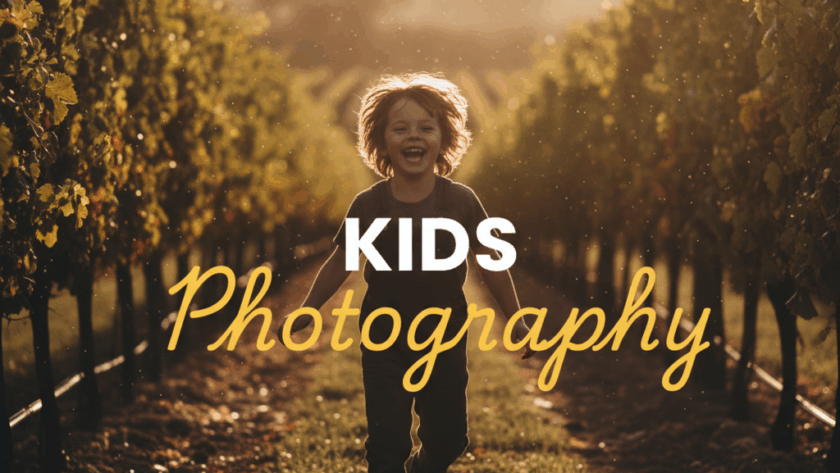 Atmospheric street photography style image showcasing a child laughing joyfully amidst the natural beauty of the Yarra Valley, capturing the essence of Yarra Valley candid kids photography adventures.