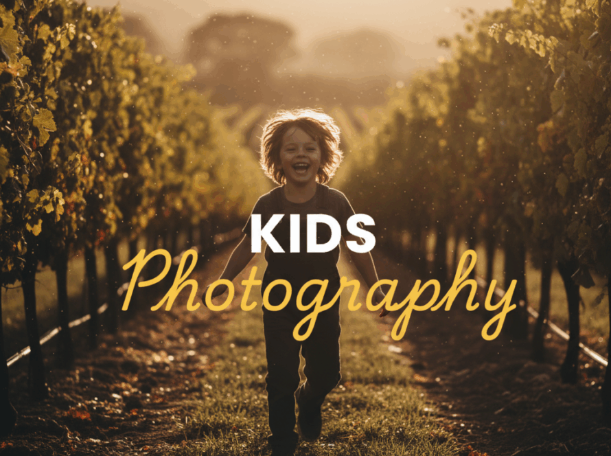 Atmospheric street photography style image showcasing a child laughing joyfully amidst the natural beauty of the Yarra Valley, capturing the essence of Yarra Valley candid kids photography adventures.