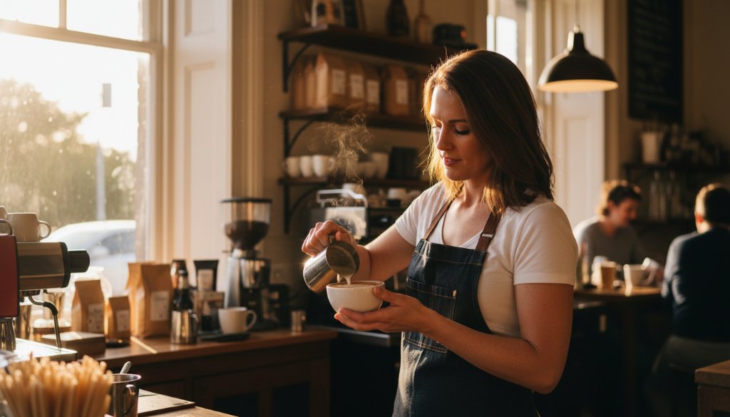 A dynamic, wide-angle shot of an Alfredton authentic small business branding photography session, capturing a local artisan passionately crafting pottery in a sunlit studio, with dramatic backlighting highlighting the clay dust in the air, conveying dedication and artistry.