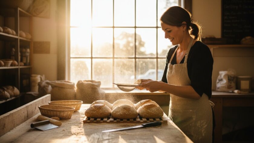 An epic moment of a local business owner in Ararat, Victoria, showcasing their craft with pride, captured with dramatic lighting and professional colour grading, demonstrating premier Ararat Victoria commercial photography for thriving local businesses.