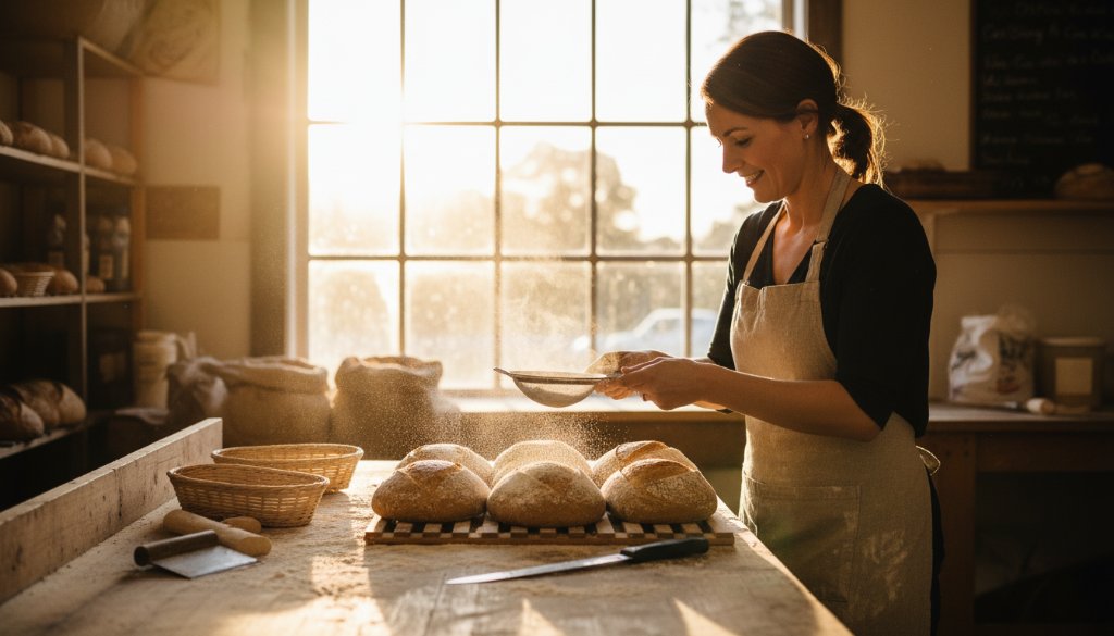 An epic moment of a local business owner in Ararat, Victoria, showcasing their craft with pride, captured with dramatic lighting and professional colour grading, demonstrating premier Ararat Victoria commercial photography for thriving local businesses.