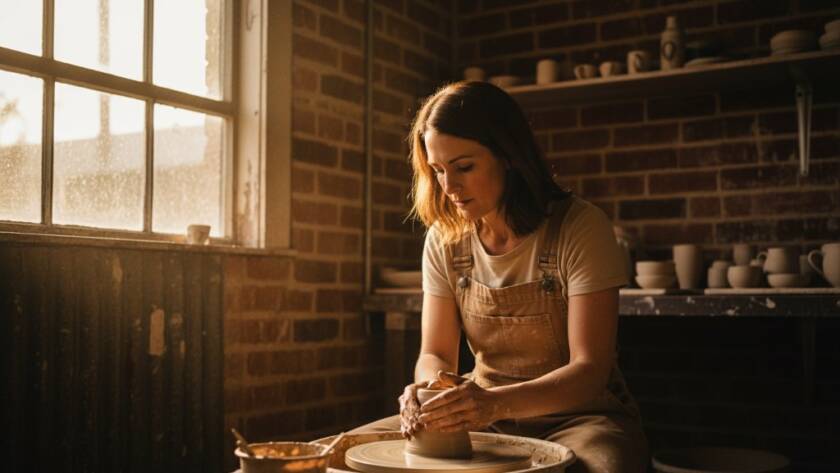 A dynamic, candid photograph showcasing an Ardeer local business owner passionately working in their unique Ardeer establishment, bathed in warm, natural light, reflecting the essence of Ardeer Victoria Editorial Photography for Local Storytelling. The composition highlights the hands-on craft with blurred customers in the background, creating an epic moment of dedication and community spirit.