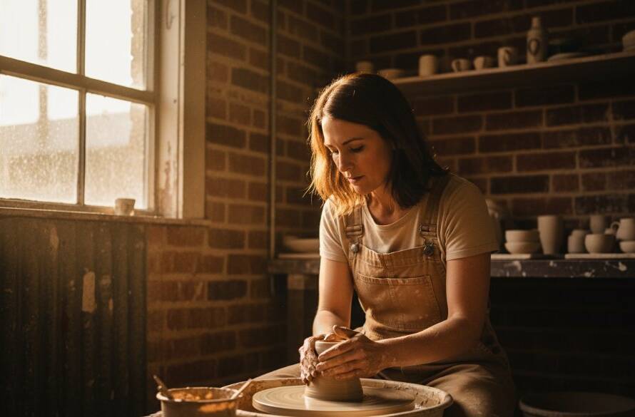 A dynamic, candid photograph showcasing an Ardeer local business owner passionately working in their unique Ardeer establishment, bathed in warm, natural light, reflecting the essence of Ardeer Victoria Editorial Photography for Local Storytelling. The composition highlights the hands-on craft with blurred customers in the background, creating an epic moment of dedication and community spirit.