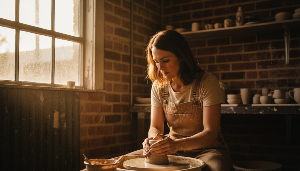 A dynamic, candid photograph showcasing an Ardeer local business owner passionately working in their unique Ardeer establishment, bathed in warm, natural light, reflecting the essence of Ardeer Victoria Editorial Photography for Local Storytelling. The composition highlights the hands-on craft with blurred customers in the background, creating an epic moment of dedication and community spirit.