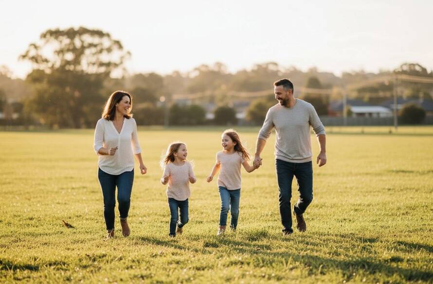 A heartwarming, sun-drenched Ardeer candid family photography moments of a family laughing genuinely amidst the natural beauty of Ardeer, Victoria, capturing an epic moment of pure connection and joy with professional color grading.