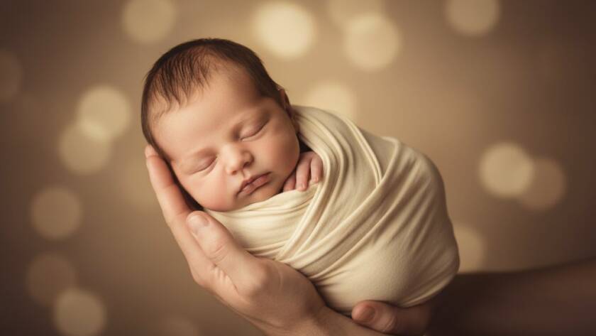 An intimate, heartwarming 'epic moment' photograph showcasing Ashburton Victoria bespoke newborn photography, with a sleeping baby nestled peacefully in soft, ethereal light, parents' hands gently cradling, evoking profound love and new beginnings.