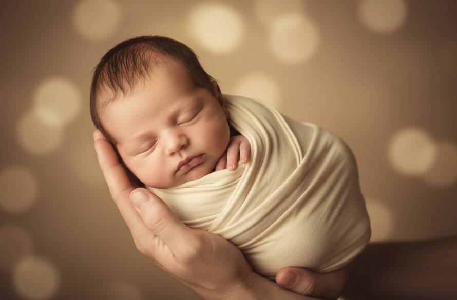 An intimate, heartwarming 'epic moment' photograph showcasing Ashburton Victoria bespoke newborn photography, with a sleeping baby nestled peacefully in soft, ethereal light, parents' hands gently cradling, evoking profound love and new beginnings.
