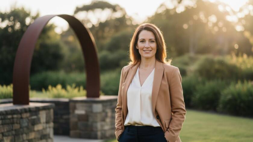 An Ashwood professional headshot for career advancement, featuring a confident business person silhouetted against a golden hour cityscape, dramatic lighting highlighting their determined expression, captured in an epic, cinematic style.