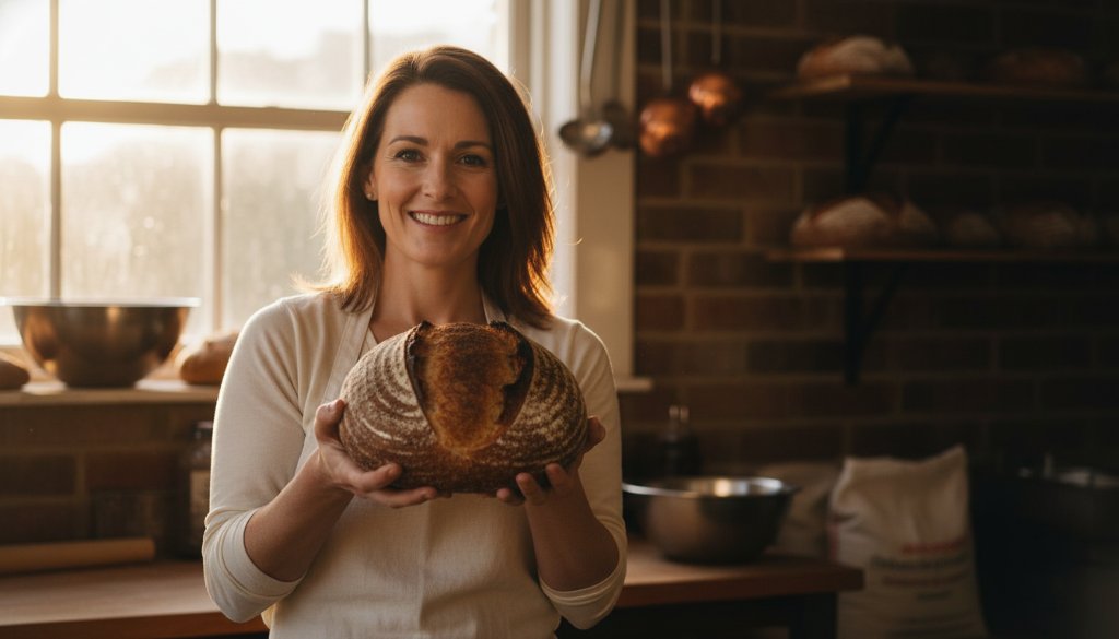 A dedicated small business owner proudly displaying their handcrafted product in a beautifully lit Ringwood East workshop, demonstrating authentic brand storytelling photography, captured with dramatic, professional lighting.