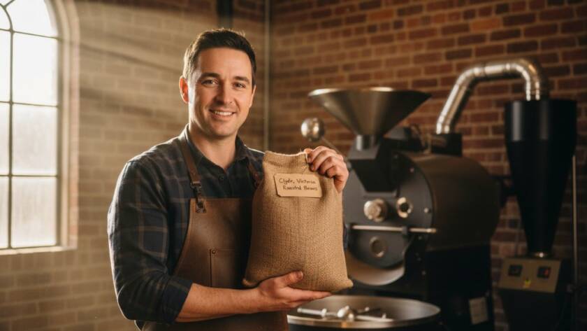 A vibrant and professional female entrepreneur, in her early 30s, smiles confidently while interacting with a client in a modern, light-filled cafe in Clyde, Victoria, symbolizing authentic branding photography Clyde Victoria. The natural light highlights their genuine connection, with the cafe's minimalist decor and a glimpse of Clyde's local street life in the soft-focus background, capturing an epic moment of business rapport and connection. The professional photograph uses warm tones and dynamic composition to convey approachability and expertise.