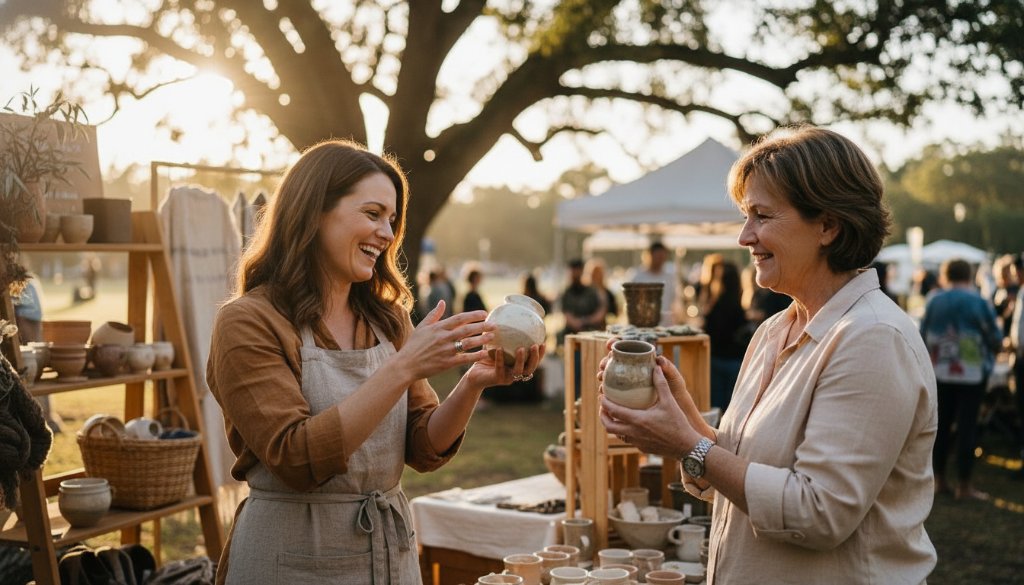 A dynamic, cinematic portrait capturing the essence of an entrepreneur engaging with a client at a bustling local café in Croydon Hills, illuminated by warm afternoon light. This image embodies authentic branding photography Croydon Hills small businesses can leverage.