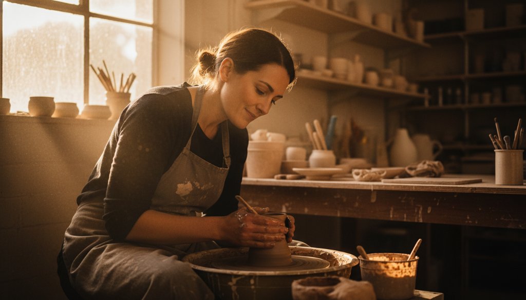 An authentic branding photography Sunshine North businesses hero shot: a female entrepreneur, mid-laugh, engaging passionately with a client in a sun-drenched cafe in Sunshine North, dramatic backlighting illuminating her profile, capturing genuine connection.