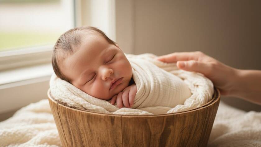 An intimate and tender close-up of a sleeping newborn baby's tiny feet being gently held by a parent's hands, bathed in soft, warm light, embodying authentic Brookfield newborn photography Victoria.