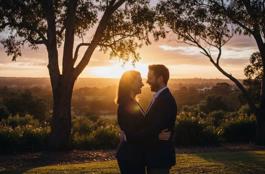 An 'epic moment' candid photograph capturing genuine laughter between a family strolling through the vibrant floral gardens of Kings Park, Victoria, illuminated by golden hour light, showcasing Authentic Candid Photography Kings Park VIC.