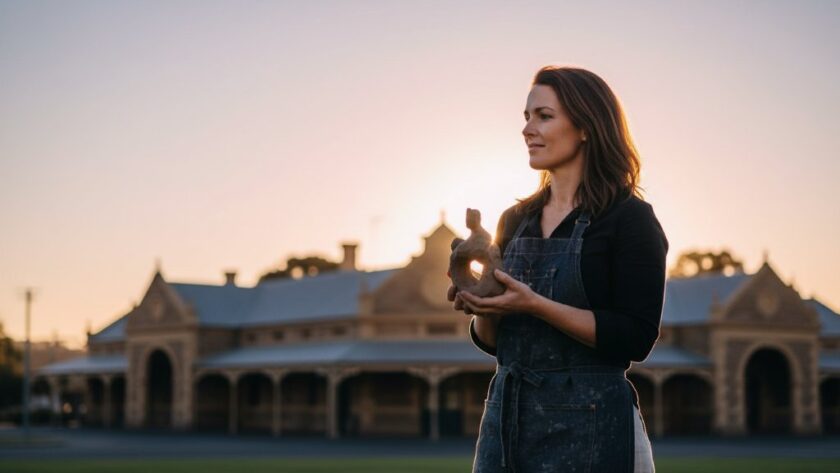 Authentic Castlemaine Professional Headshots for Local Creatives featuring a thoughtful creative silhouetted against a golden hour sky in Castlemaine Botanic Gardens, capturing an epic, inspiring moment.