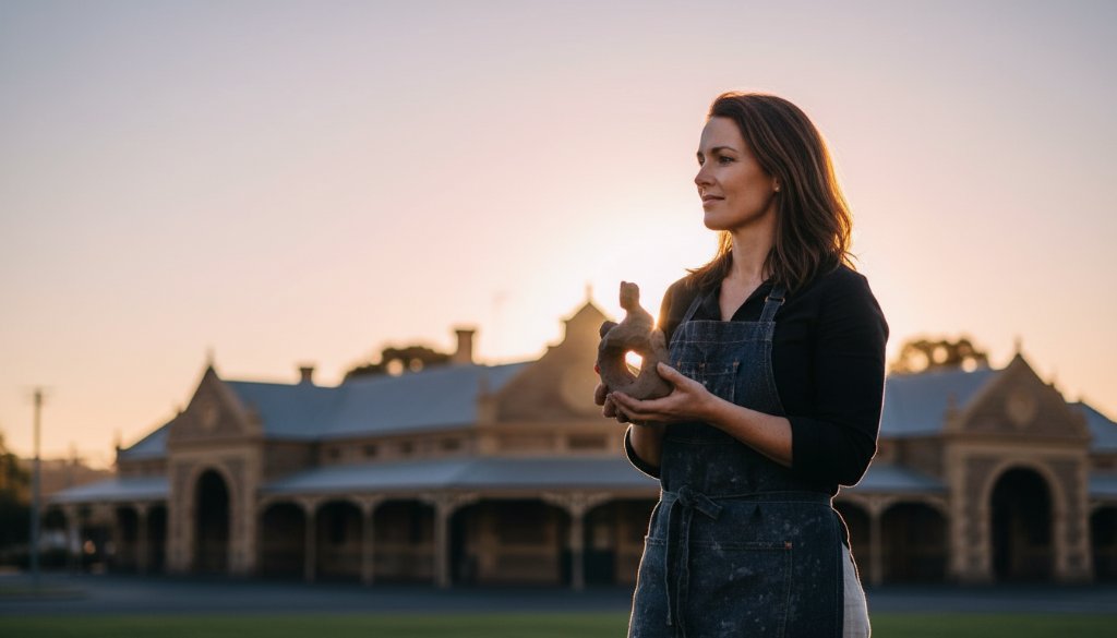 Authentic Castlemaine Professional Headshots for Local Creatives featuring a thoughtful creative silhouetted against a golden hour sky in Castlemaine Botanic Gardens, capturing an epic, inspiring moment.