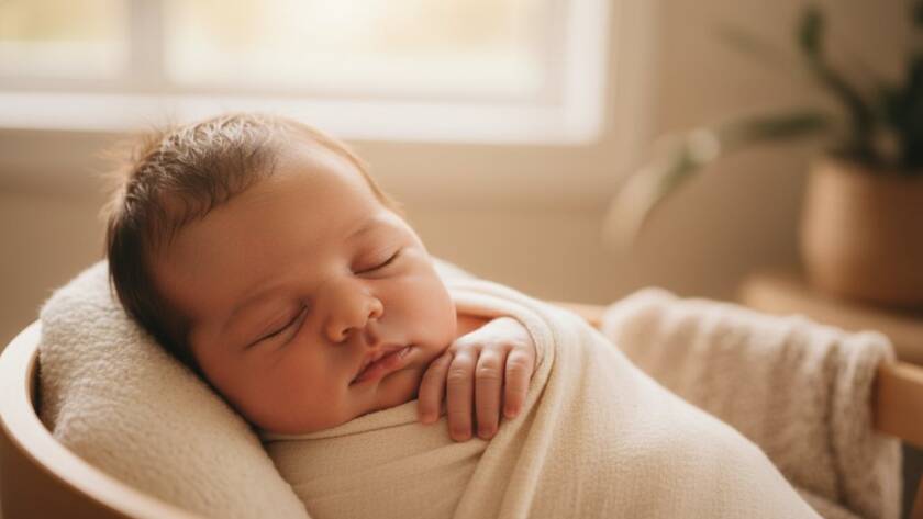 Authentic Dandenong South newborn photography Melbourne: A breathtaking close-up of a peacefully sleeping newborn baby wrapped in soft linen, bathed in warm, gentle window light in a Dandenong South home, highlighting their tiny fingers and serene expression.