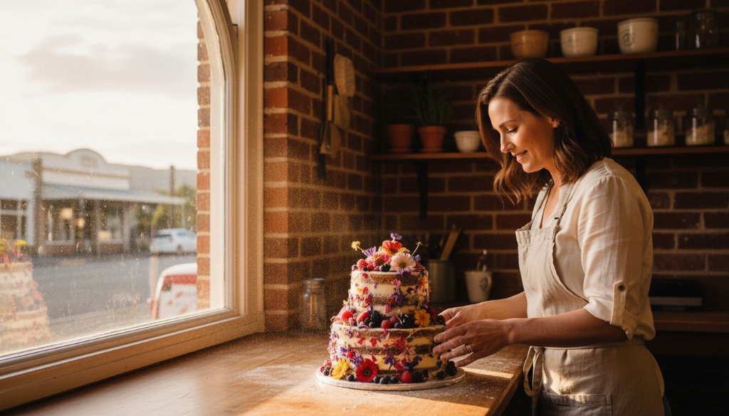 An epic moment captured in Korumburra, showcasing a local artisan passionately crafting their product, bathed in golden hour light, reflecting authentic Korumburra business branding photography. The scene is professionally colour-graded with dramatic depth of field.