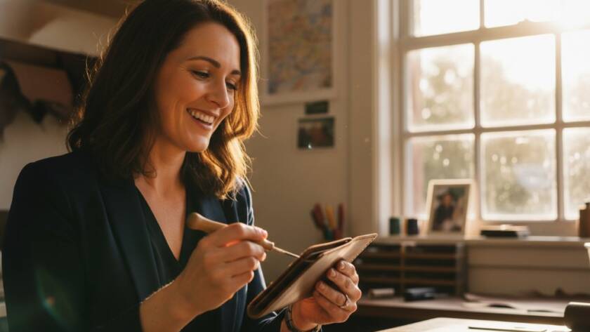 A dynamic, candid portrait capturing the essence of authentic Malvern East branding photography storytelling, featuring a local small business owner interacting with a customer outside a vibrant cafe in Malvern East, bathed in warm, cinematic afternoon light.