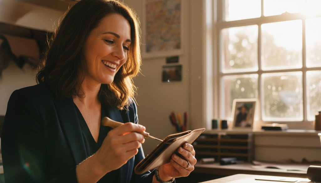 A dynamic, candid portrait capturing the essence of authentic Malvern East branding photography storytelling, featuring a local small business owner interacting with a customer outside a vibrant cafe in Malvern East, bathed in warm, cinematic afternoon light.