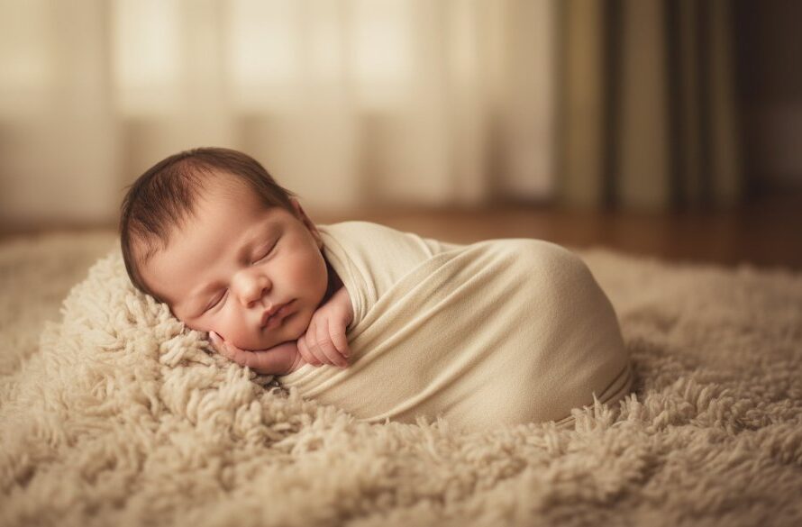 An intimate, heartwarming image capturing authentic newborn photography in Drumcondra VIC, showing a baby gently sleeping in a handcrafted basket, bathed in soft, natural light, with parents' hands softly cradling them in the background, evoking a sense of pure love and new beginnings.