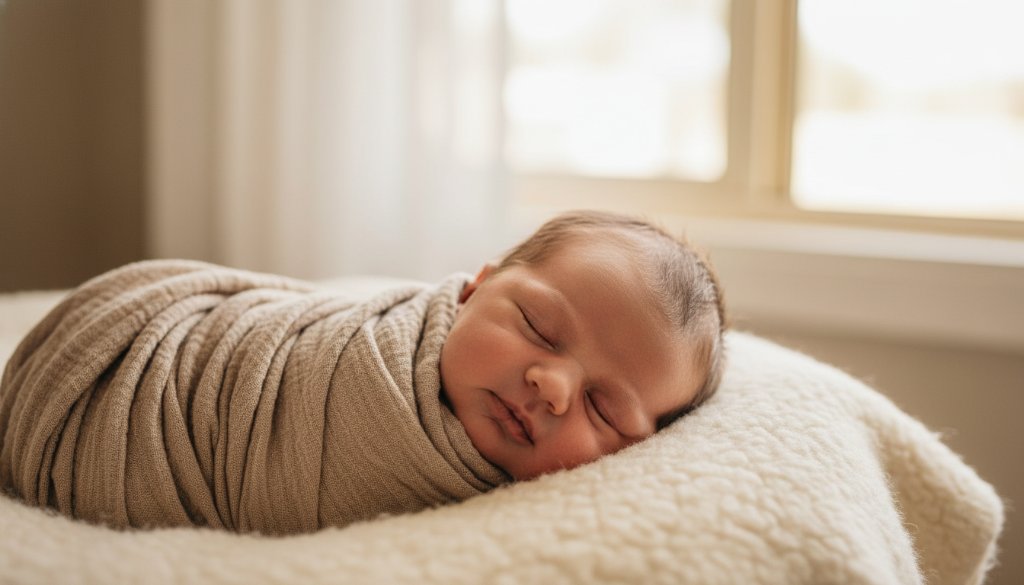 A heartwarming, softly lit close-up of a newborn baby's tiny feet nestled gently in a parent's hands, showcasing authentic newborn photography South Kingsville with a dreamy, golden hour glow, capturing a serene and precious moment in an epic style.