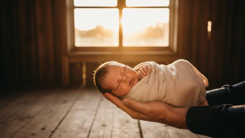 An intimate, emotionally resonant portrait capturing the tender bond between parents and their newborn baby in a rustic Tooradin setting, embodying authentic newborn photography Tooradin families Victoria, bathed in soft, golden hour light.