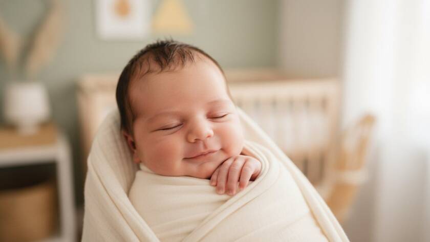 A serene, close-up, high-key portrait of a sleeping newborn baby swaddled in soft white fabric, gently held by a parent's hands, with the focus on tiny fingers and delicate facial features, capturing authentic newborn photography Wyndham Vale Victoria in an epic, tender moment.