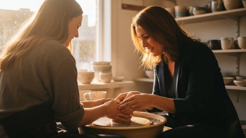 An epic moment captured: a vibrant small business owner, radiating confidence and creativity, smiling genuinely while interacting with a customer inside their beautifully branded artisanal shop in Chelsea Heights, afternoon sun streaming through a window, highlighting their products with a warm glow. Shot with professional dramatic lighting and rich colour grading, embodying authentic small business branding photography Chelsea Heights.