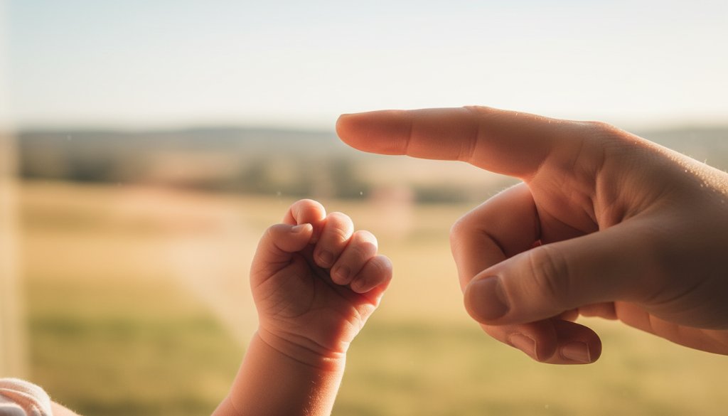 A stunning, intimate close-up of a newborn baby's tiny hand gently clutching a parent's finger, bathed in soft, ethereal natural light, symbolizing authentic Wallan newborn photography memories and the delicate bond between parent and child.