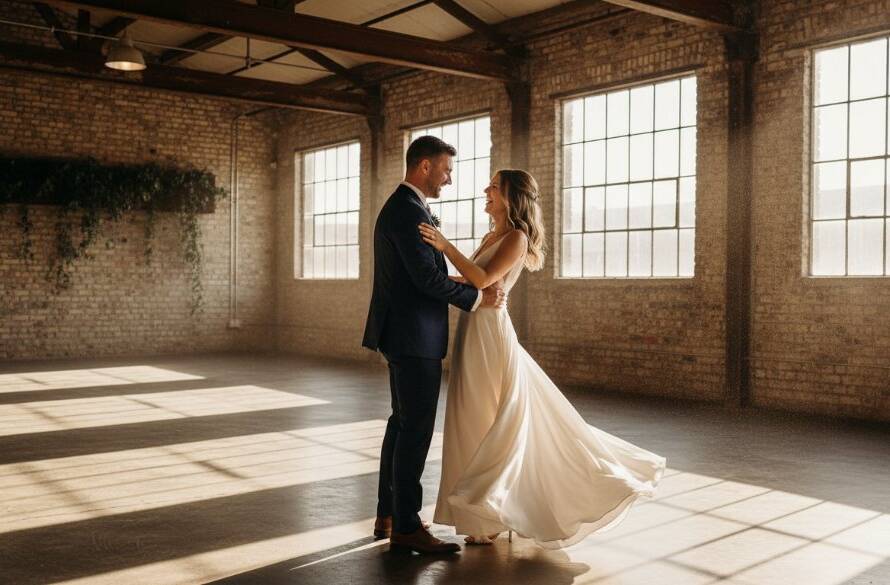 An intimate, emotionally charged close-up of a newlywed couple embracing amidst the warm, diffused evening light of an industrial-chic setting in Tottenham, showcasing Authentic Wedding Photography Tottenham Industrial Chic Vibes with a dramatic, professional colour grade.