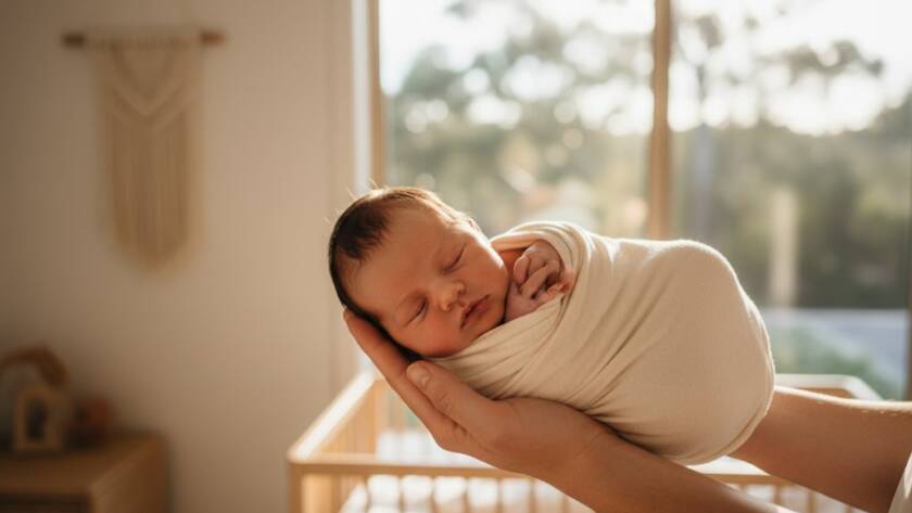 A heartwarming, softly lit, epic moment capturing award-winning newborn photography Vermont South natural light portraits, showing a tiny baby's hand gently grasping a parent's finger in a beautifully styled nursery.