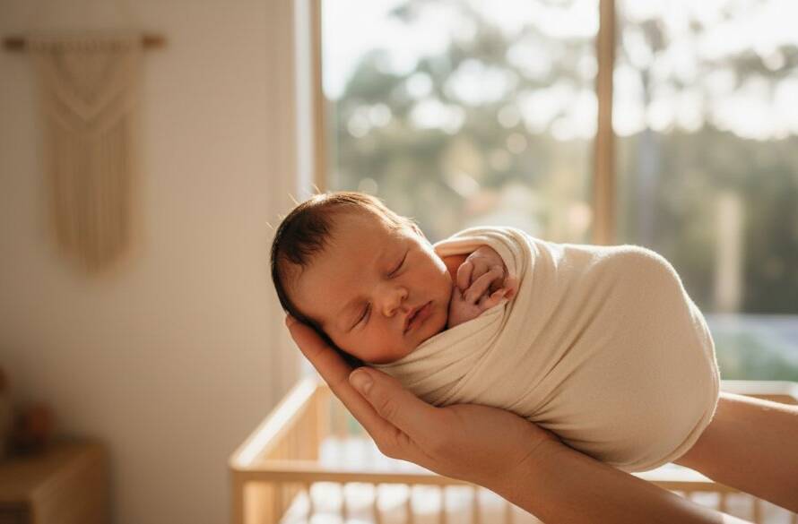 A heartwarming, softly lit, epic moment capturing award-winning newborn photography Vermont South natural light portraits, showing a tiny baby's hand gently grasping a parent's finger in a beautifully styled nursery.